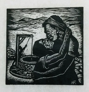 Hermann Fechenbach. Original Wood Engraving, Jacob Works to Win Rachel - Picture 1 of 1