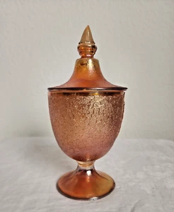 Vintage strukturiert irisierend Karneval Glas Spinnennetz Ringelblume bedeckt Süßigkeiten Schale - Bild 1 von 13