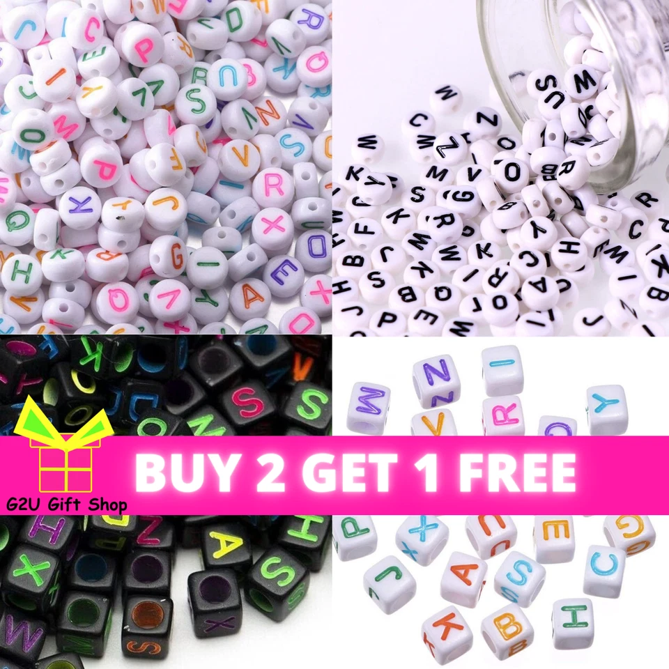 200 Alphabet Beads Letter Mixed Color Choose Shape Round Cube For Kids DIY Gift - Image 1 of 1
