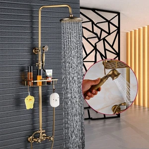 Antik Messing Dusche Wasserhahn mit Handbrause Duscharmatur 8 Zoll Duschkopf - Bild 1 von 14