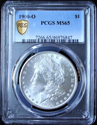 1900-O Morgan Silver Dollar - PCGS MS 65 - Gold Shield Cover
