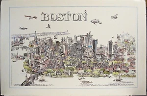 Boston Poster Karte illustriert von Joe Connolly 1975 Alice Atwood Mahoney 38" x 25 - Bild 1 von 12