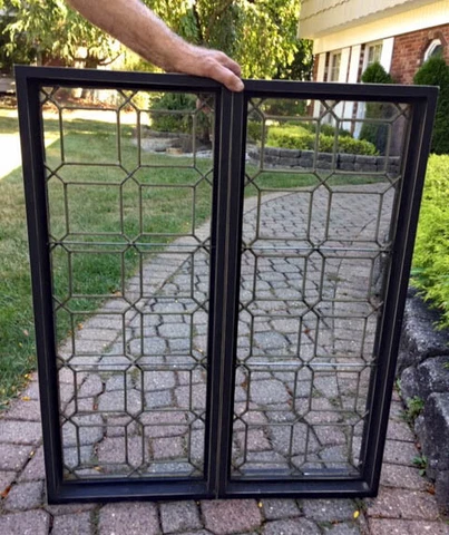 Antique PAIR OF FANCY LEADED GLASS WINDOWS - 38.5" BY 15.5" Cover