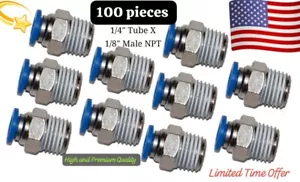 100 Tubo Pneumatico 1/4" X 1/8" NPT Connettore Maschio Aria Push to Connect Raccordo - Foto 1 di 6