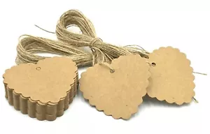 Etiquetas de regalo de papel corazón marrón kraft 10/25/50/100 etiqueta boda + cuerdas gratis - Imagen 1 de 2
