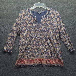 Lucky Brand Top Womens Sz Medium Popover 3/4 Sleeve Printed Boho Modal Floral - Picture 1 of 7