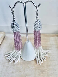 INC  Tassel Earrings Faux Pearl Glass Seed Beads Purple Lavender Dangle Drop NWT - Picture 1 of 9