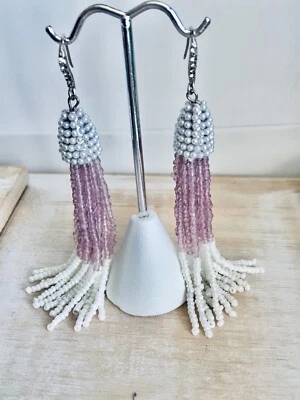 INC  Tassel Earrings Faux Pearl Glass Seed Beads Purple Lavender Dangle Drop NWT - Image 1 of 4