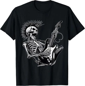 Rock and Roll Skeleton playing Guitar T-Shirt Hoodie - Picture 1 of 19