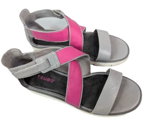 Tsubo Eliah Sandals Strappy Low Wedge Leather Gray Pink Comfort Open Toe Size 8 - Picture 1 of 7