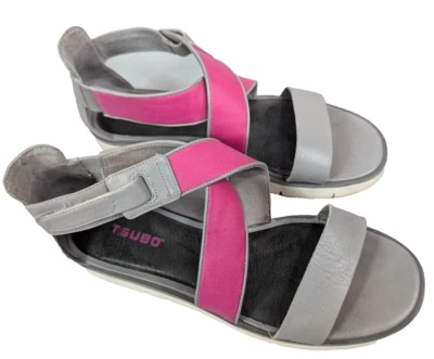Sandalias Tsubo Eliah Tirantes Cuña Baja Cuero Gris Rosa Cómodas Puntera Abierta Talla 8 Foto 1 de 4