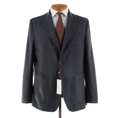 Abrigo deportivo Luciano Barbera nuevo con etiquetas 100 % lana talla 56 (46 EE. UU.) en azul con cuadros marrones Foto 1 de 4