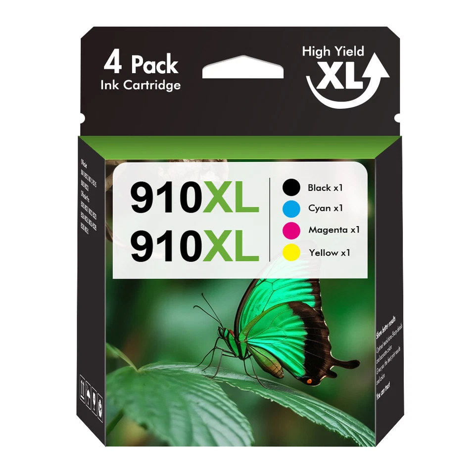 Paquete de 4 combinaciones de tinta 910XL con chip para HP OfficeJet Pro 8010 8015 8020 8022 8025 8028 Foto 1 de 4