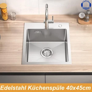 Edelstahl Küchenspüle Einbauspüle Eckig Spülbecken mit Ablaufgarnitur 40x45 cm - Bild 1 von 11