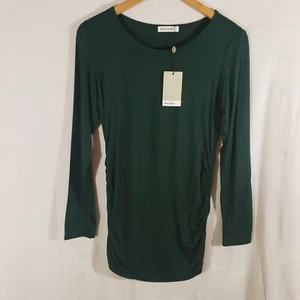 NWT Smallshow Size S Maternity Top Green Long Sleeve Stretch Tunic Shirt - Picture 1 of 10