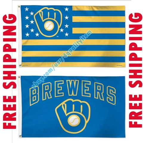 Deluxe Milwaukee Brewers Logo USA Stars Stripes Flag Banner 3x5 ft MLB Fan 2020 Cover