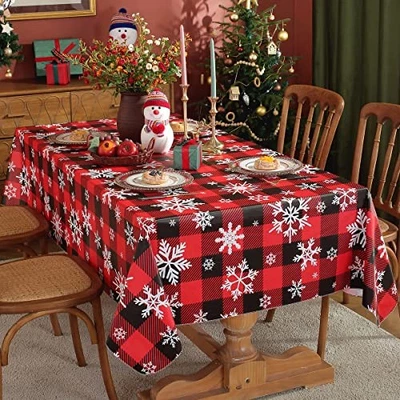 Christmas Tablecloth Rectangle Vinyl With 84" x 60" (Rectangular) Red and Black - Image 1 of 4