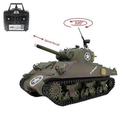 Henglong 1:16 7.0 RC Tank M4A3 Sherman 3898 320°Turret Barrel Recoil BB IR Smog - Image 1 of 3