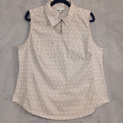 Coral Bay Women's Tan & White Sleeveless Blouse Shirt Jersey Side Panels XL Top - Image 1 of 4