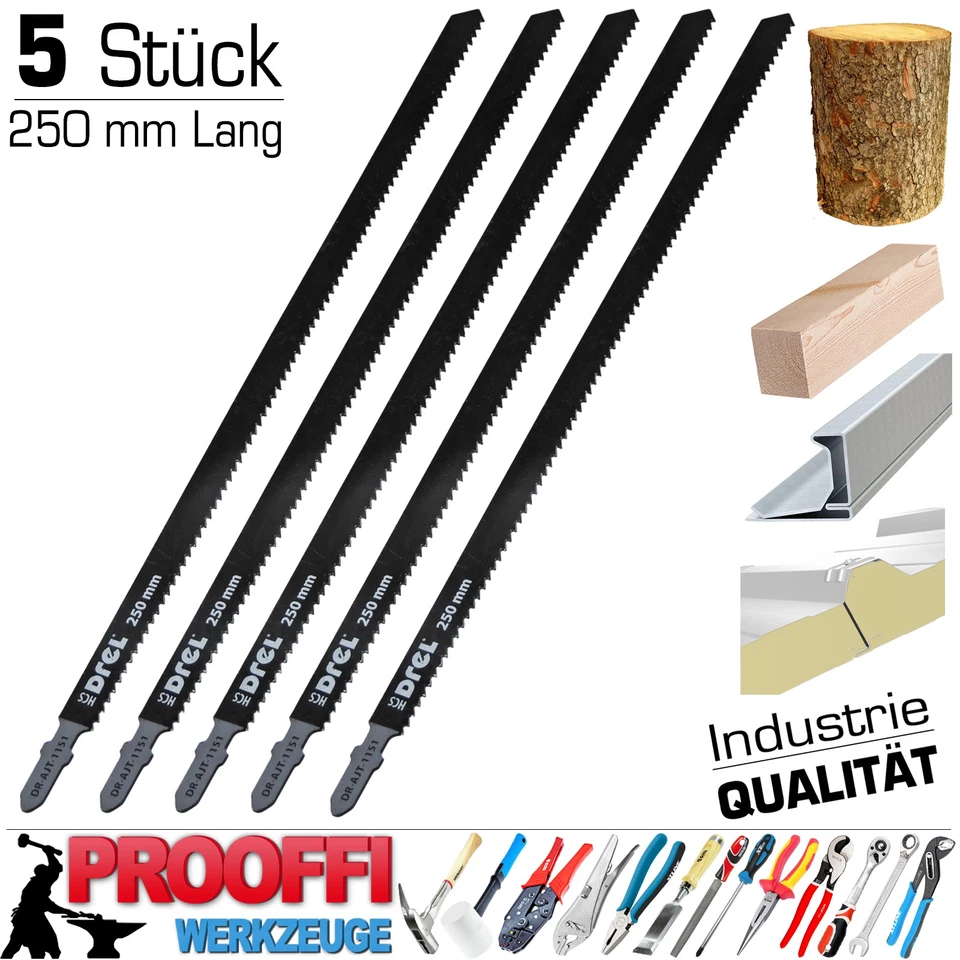 5 x Stichsägeblatt Stichsäge 250mm Extra Lang T-Schaft Bosch Aufnahme Holz PVC - Bild 1 von 4