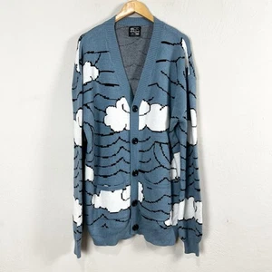 Steady Hands Sweater Cardigan Blue Cloud Sky Novelty Whimsical Size XXXL 3XL - Picture 1 of 6