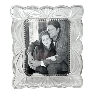 Vintage Heavy Cut Crystal Glass Picture Frame Clear Floral Fan Holds 8x10 Photo - Picture 1 of 16