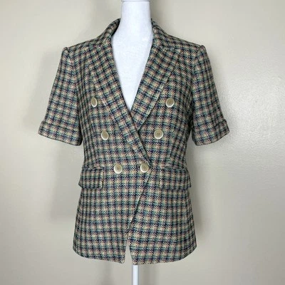 Veronica Beard Jenny Check Dickey 6 разноцветные с коротким рукавом двубортные - Изображение 1 из 4