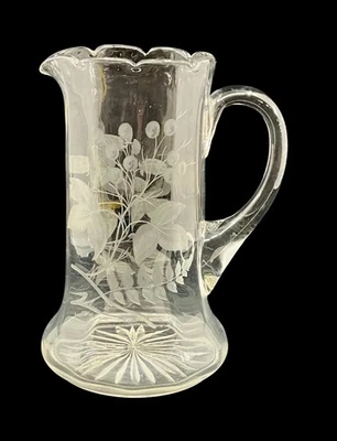 VINTAGE JUG ETCHED WITH FLORAL DESIGN SH5 - Image 1 of 3