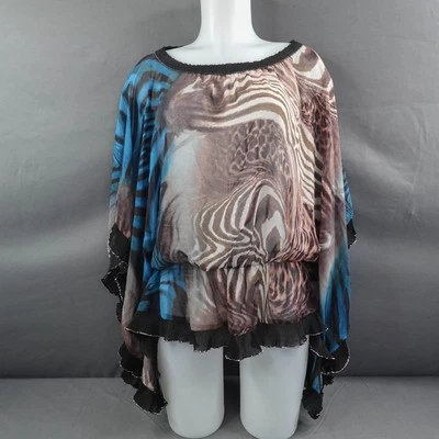 Bebe Women Top XS Animal Print Sheer Blouson Y2K Loud Luxury Statement Resort Foto 1 de 4