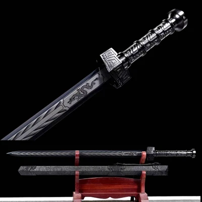 Chinese Tang Dynasty Double Edge Sword Kung Fu Jian 65 Manganese Steel Blade 秦王剣 - Image 1 of 4