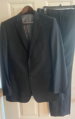 TIGLIO LUXE Black Super 150's Merino Wool Suit 42L Italian Tufo Slim Fit EUC - Image 1 of 4