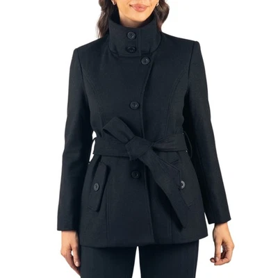Blazer Alpine Swiss Bella para mujer con cinturón abrigo de lana con botones cuello embudo chaqueta Foto 1 de 4