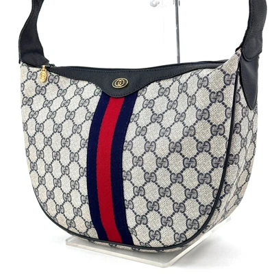 Vintage GUCCI Crossbody Bag GG Sherry Line PVC Leather Navy Shoulder Authentic - Image 1 of 4