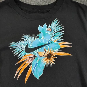 Nike Shirt Girls Large Black Floral Swoosh Graphic Teens 12 To 13 - Picture 1 of 8