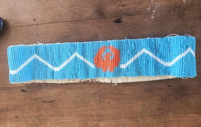 Vintage Seed Bead Headband Cotton Backing Native American Indian 21"  - Image 1 of 4