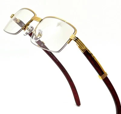 时尚男式女式复古复古透明镜片金色木框眼镜设计师 — 第 1/4 张图片