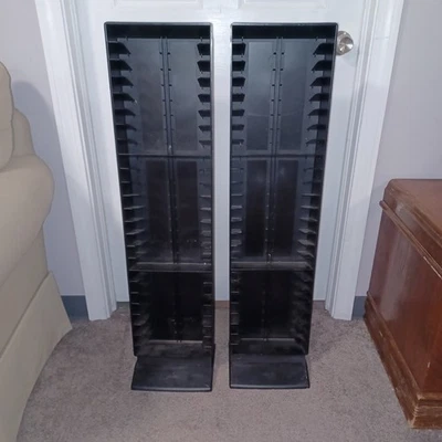 Laserline VHS Tape Tower Rack Lot of 2 Holds 48 Black Plastic VTG Storage - Image 1 of 4