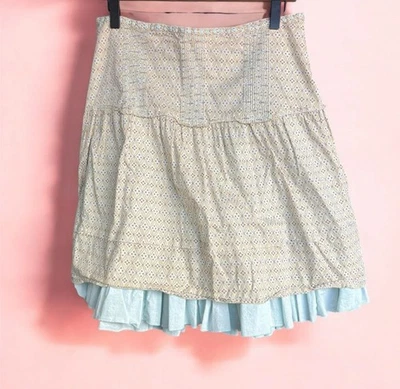 Falda plisada floral alta-baja 100 % algodón American Eagle talla 14 crema y azul Foto 1 de 4