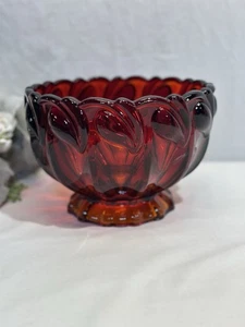Indiana Glass Tiara Sunset Deep Red Calla Lily Leaf Footed Amberina Bowl 5”T 8”W - Picture 1 of 9