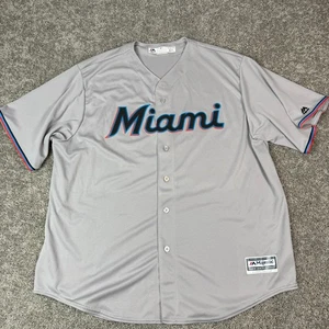 Miami Marlins Majestic Baseball Jersey Mens XXL Gray Cool Base Made in USA - Picture 1 of 7