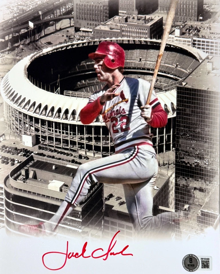 Foto 8x10 firmada por Jack Clark de los Cardenales de San Luis - Beckett - (4X All Star/Ripper) Foto 1 de 1