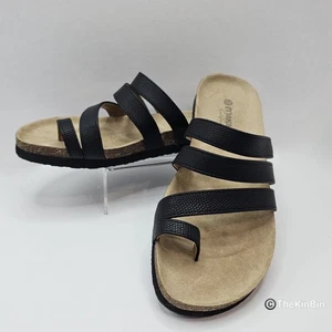 Sandalia Makalu California Olivia para mujer negra con tiras deslizables 7M plana usada en excelente estado - Imagen 1 de 18