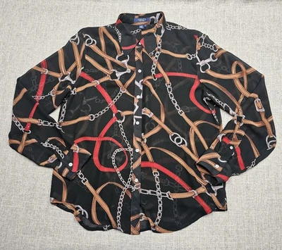 Camisa Ralph Lauren para mujer 10 brocas ecuestres negras estampado de bridas gorras con botones Foto 1 de 4