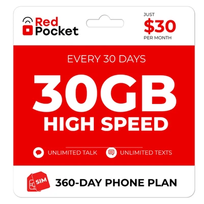 $25/Mo RedPocket Prepaid Plan: 30GB + Unlimited Talk & Text - Image 1 of 4