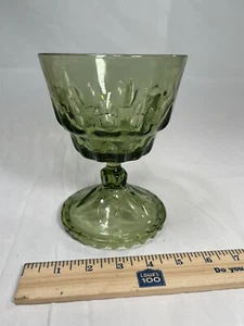 Hazel Alas Thumbprint Avocado Green Footed Glass Candy Dish Vintage 6.5 Inches - Picture 1 of 2