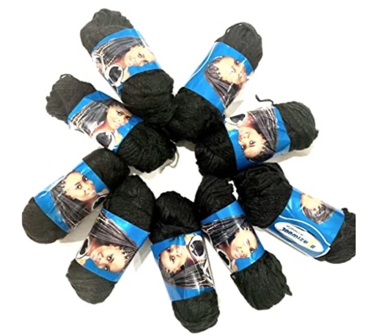 9 rollos de hilo de pelo de lana brasileña para trenzar y tejer negro Foto 1 de 1