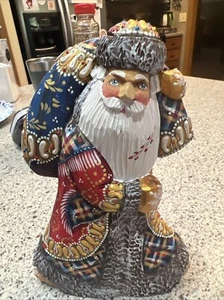 Babbo Natale russo intagliato dipinto a mano vintage bastone mancante - Foto 1 di 4