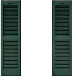 Set of 2 VANTAGE Exterior Louvered Arch Shutters 15 x 55 Vinyl FOREST GREEN USA - Picture 1 of 2