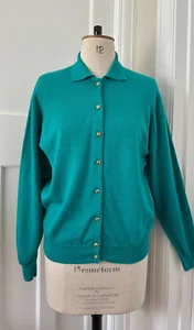 RETRO HODGSON OF SCOTLAND RICH TEAL GREEN PURE MERINO COLLARED CARDIGAN UK12-14 - Bild 1 von 15