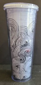 Starbucks Coffee Mug Cup Double Wall 24 oz Tumbler Black + White Swirls Logo - Picture 1 of 7